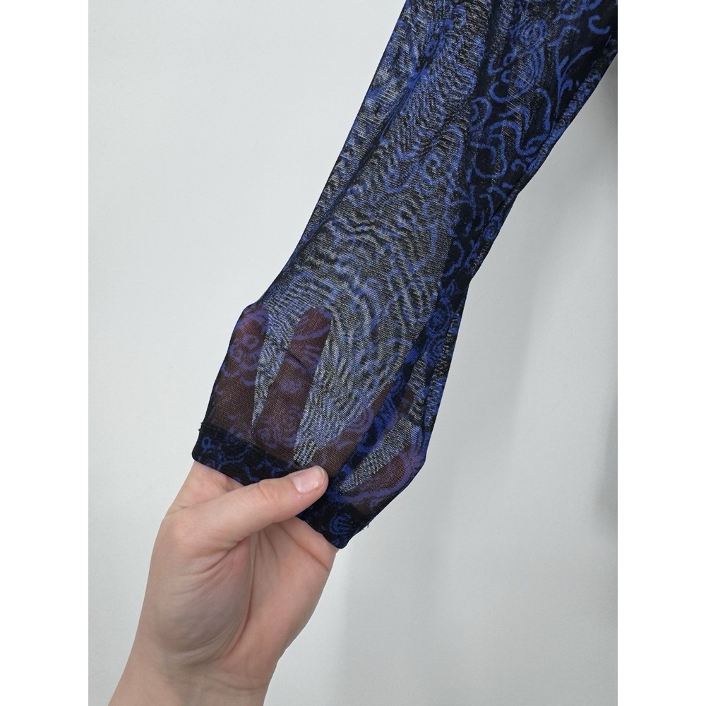 INC Blue Rouched Tight Fitted Top Y2K Fairy grunge Sheer‎ cyber punk whimsigoth - Picture 5 of 12